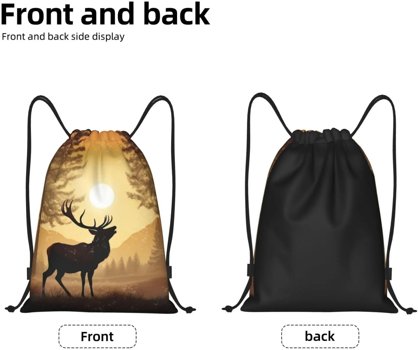 Drawstring Backpack Sports Gym Bag Elk Artwork Drawstring Bags Foldable Backpack for Women Men