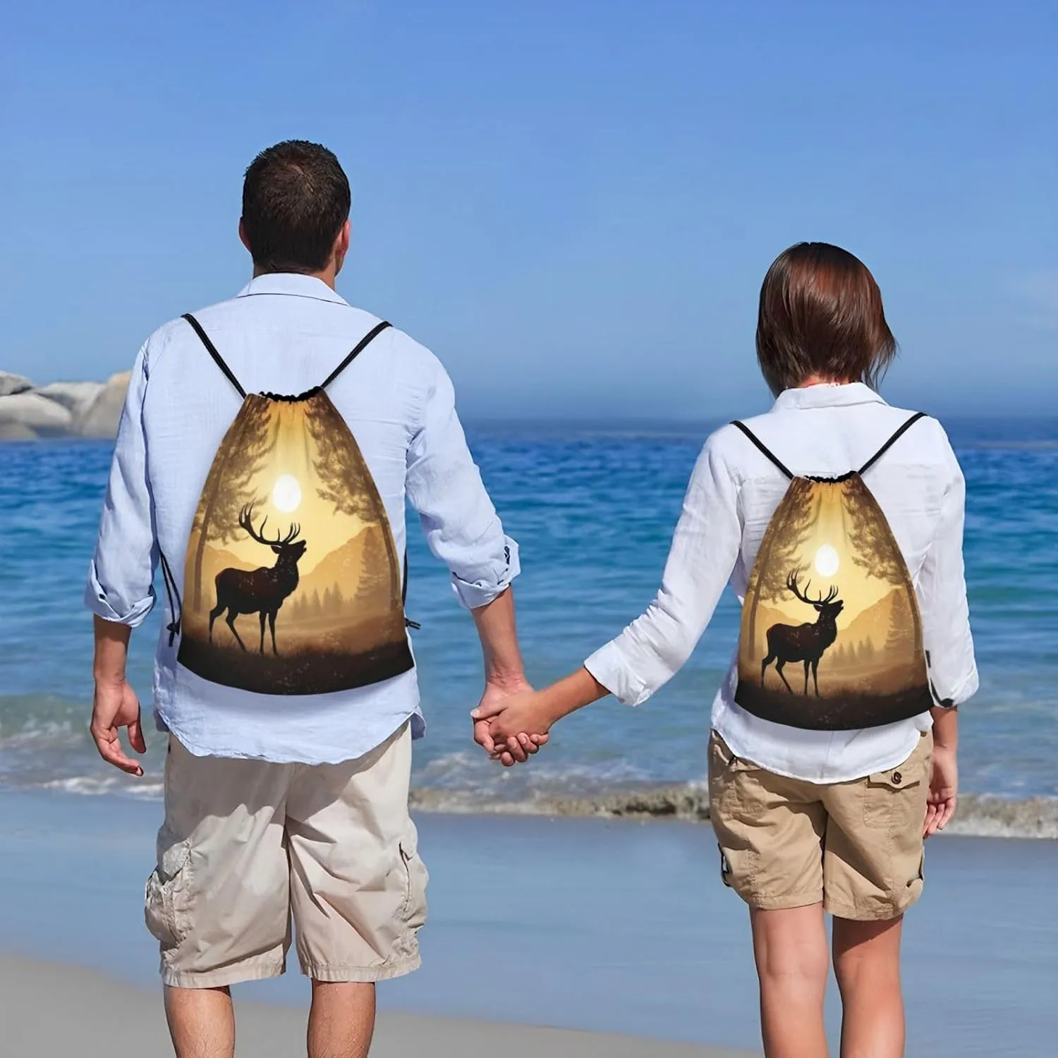 Drawstring Backpack Sports Gym Bag Elk Artwork Drawstring Bags Foldable Backpack for Women Men
