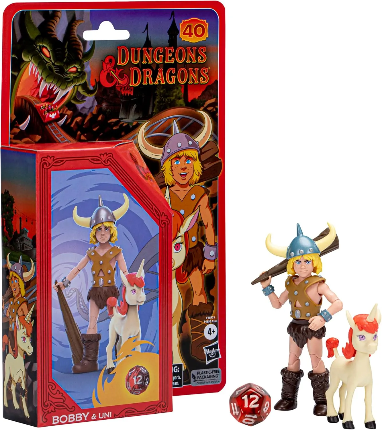 Dungeons & Dragons Cartoon Classics 6-Inch-Scale Bobby & Uni 2-Pack Action Figures, D&D 80s Cartoon, Includes d12 from Exclusive D&D Dice Set