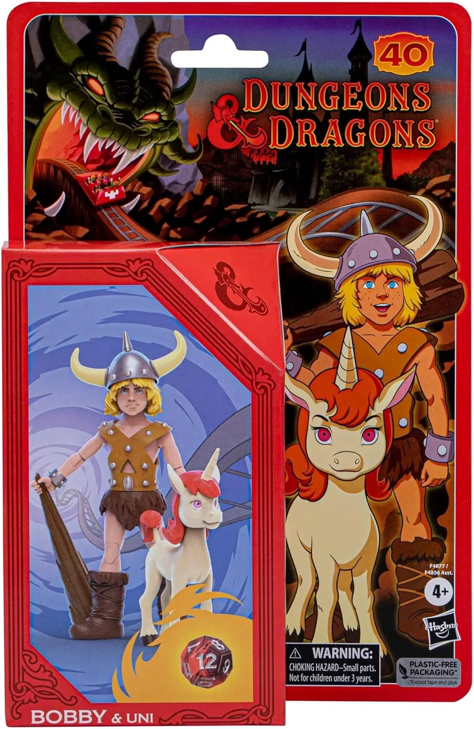 Dungeons & Dragons Cartoon Classics 6-Inch-Scale Bobby & Uni 2-Pack Action Figures, D&D 80s Cartoon, Includes d12 from Exclusive D&D Dice Set