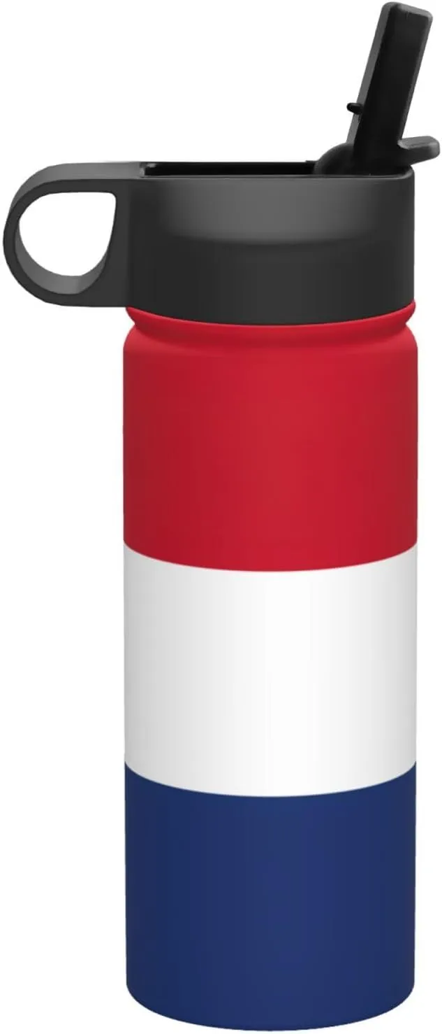 Dutch flag Print Flask Stainless Steel Water Bottle with Straw 18OZ FOR Outdoor Gym Commute