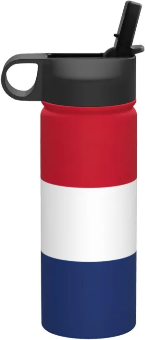 Dutch flag Print Flask Stainless Steel Water Bottle with Straw 18OZ FOR Outdoor Gym Commute