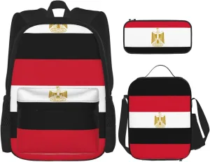 Egyptian Flag Print Stylish Travel Backpack And Lunch Box Set,600d Oxford Fabric,With Insulated Lunch Bag