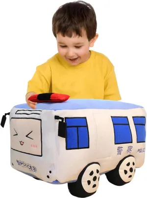 ELAINREN Simulation Police Car Plush Toy 3D Police Bus Stuffed Gifts for Kids Cartoon Car Shape Plushie Pillow Decor Gifts/28x18x15cm