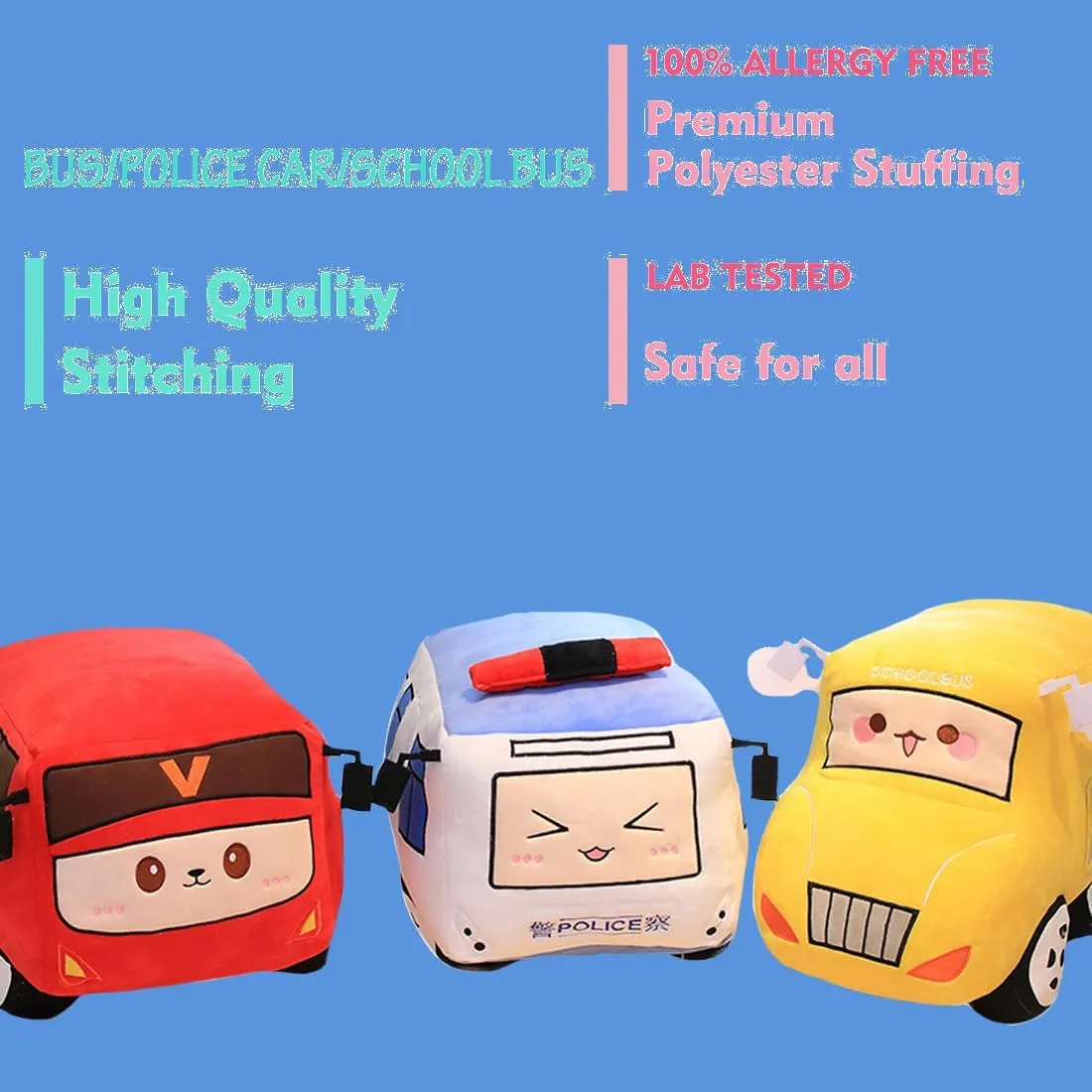 ELAINREN Simulation Police Car Plush Toy 3D Police Bus Stuffed Gifts for Kids Cartoon Car Shape Plushie Pillow Decor Gifts/28x18x15cm