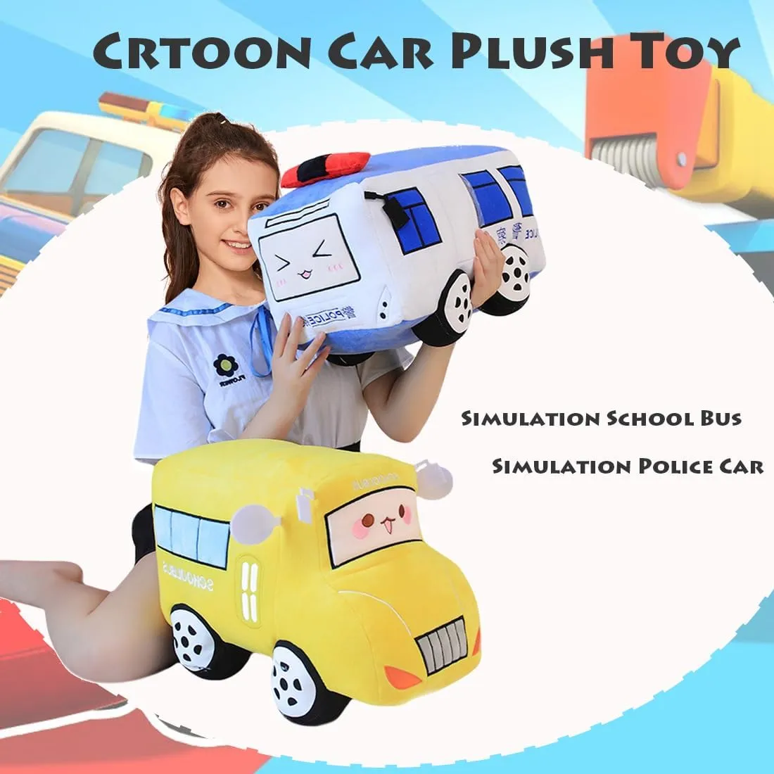 ELAINREN Simulation Police Car Plush Toy 3D Police Bus Stuffed Gifts for Kids Cartoon Car Shape Plushie Pillow Decor Gifts/28x18x15cm