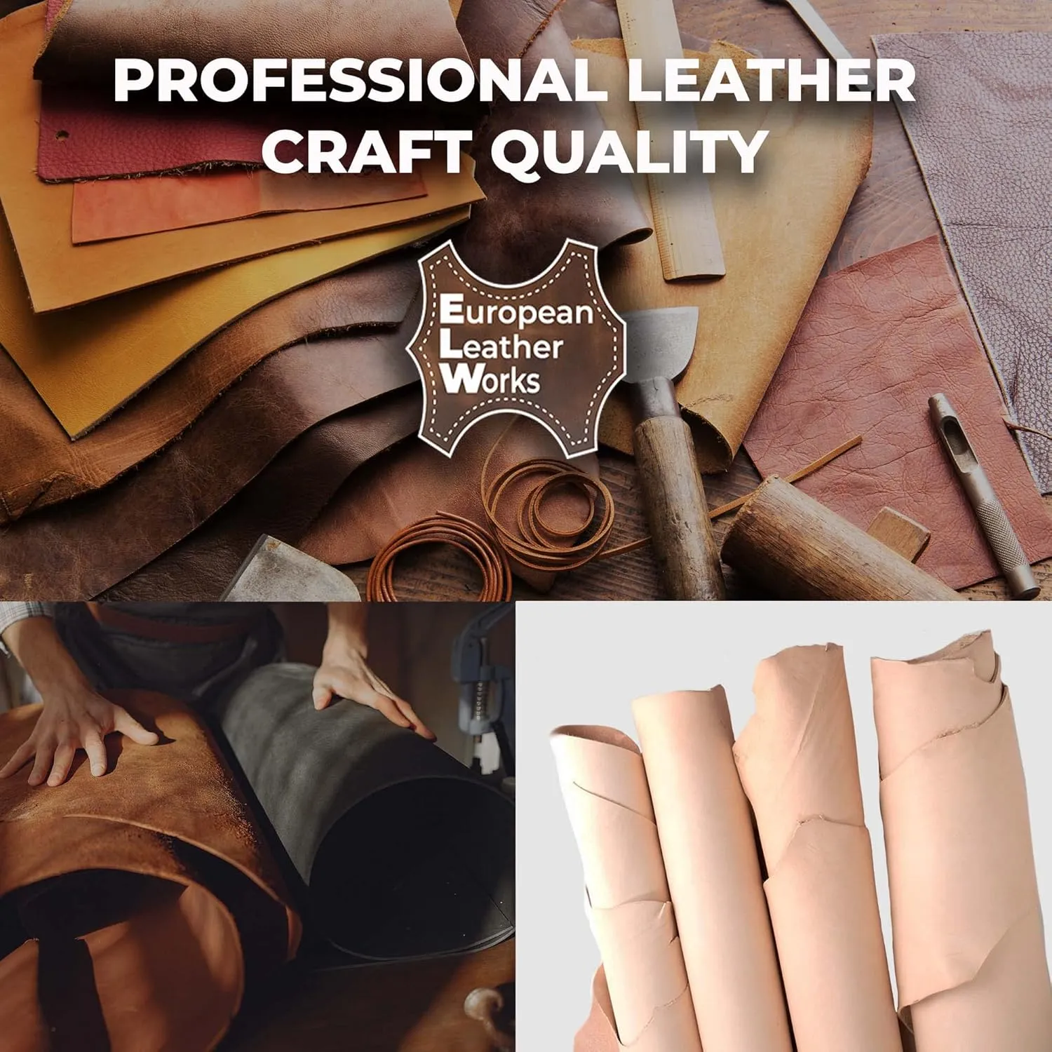 ELW 8-9 oz (3.2-3.6mm) Thickness Weight Pre-Cut 12"x24" Vegetable Tanned Leather Cowhide Grade AB Full Grain Leather for Tooling, Carving, Engraving, Molding, Embossing, Stamping, & Dyeing