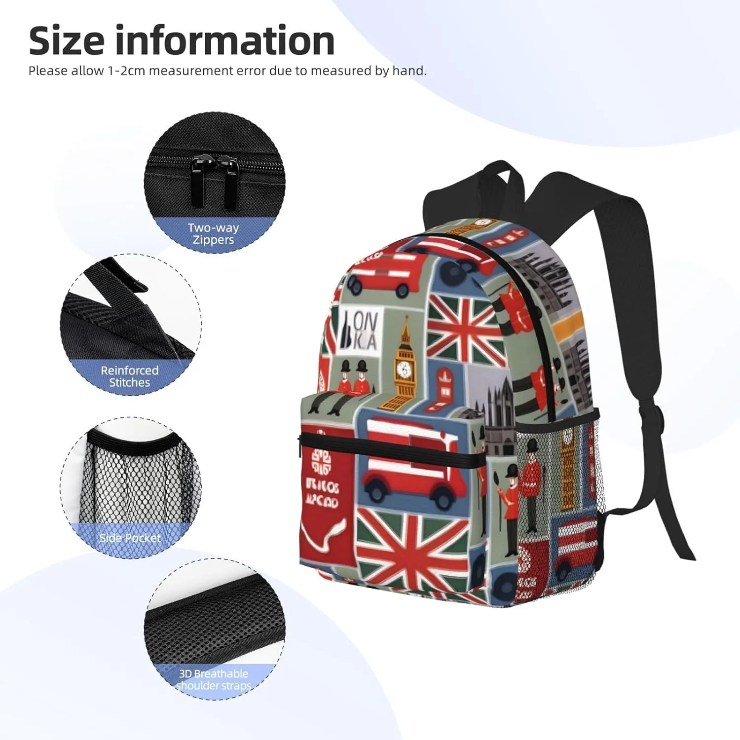 England Symbols print backpack Travel Laptop Backpack Cute Purse Casual Backpack work, traveling,