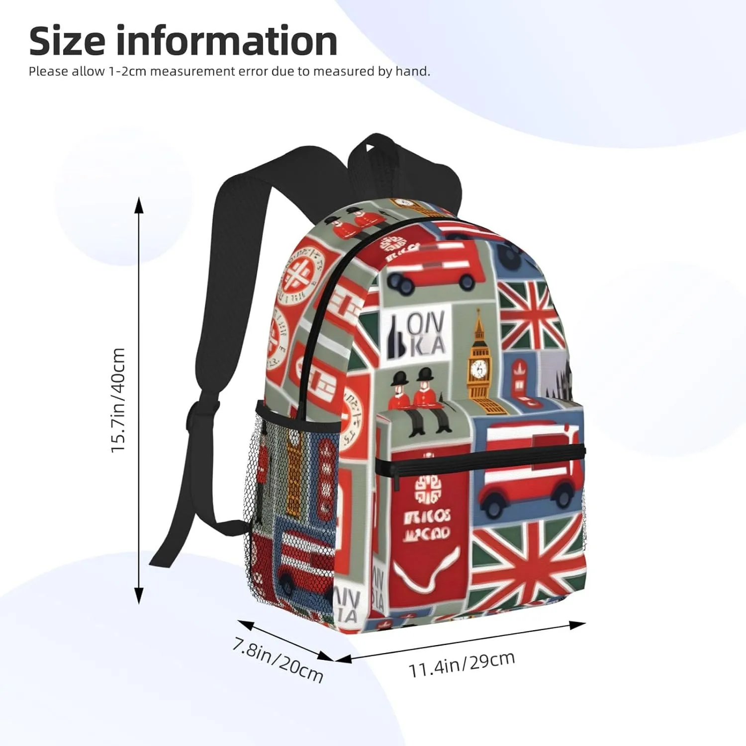 England Symbols print backpack Travel Laptop Backpack Cute Purse Casual Backpack work, traveling,