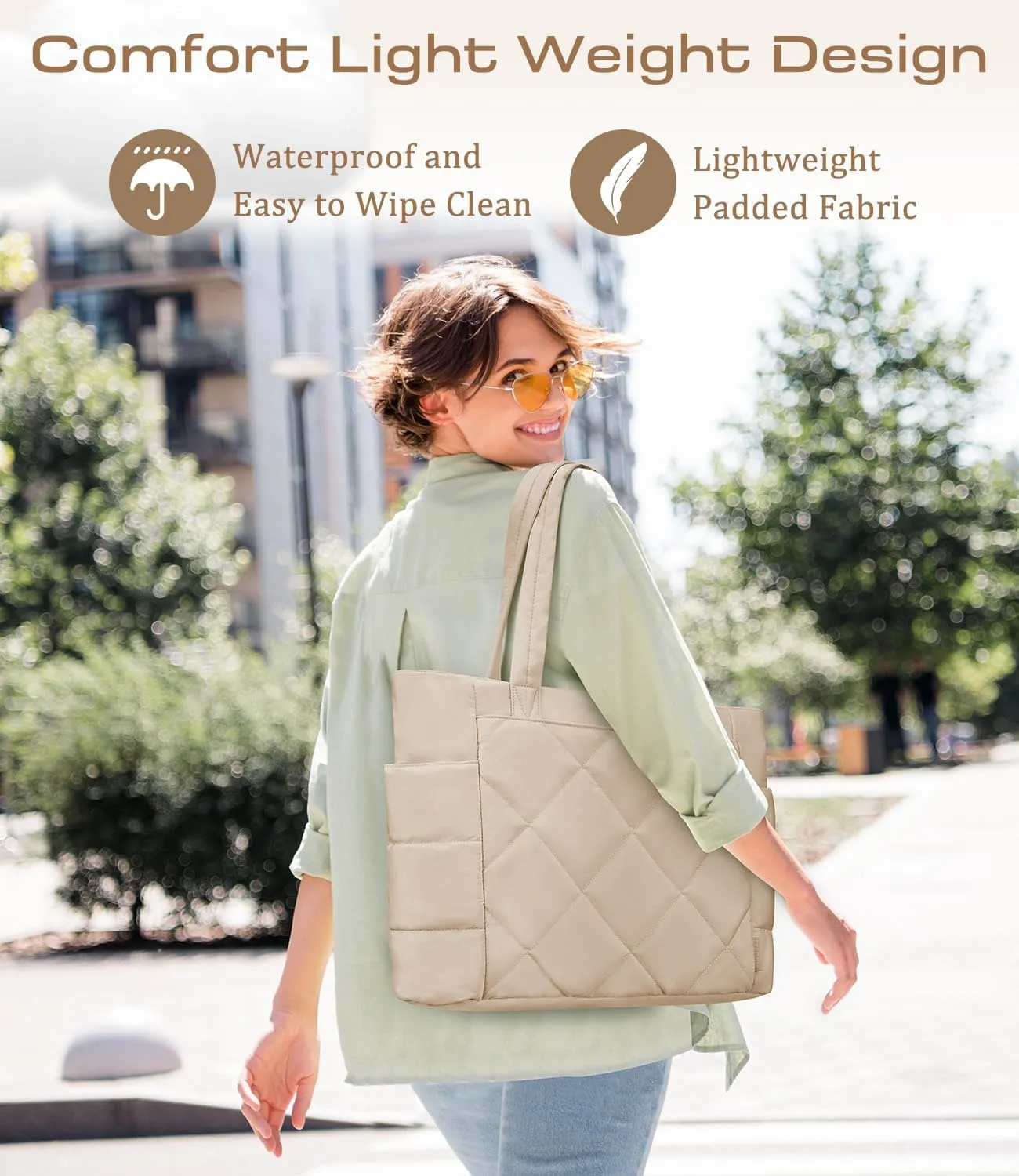 ETRONIK Tote Bag for Women, Lightweight Puffy Tote Bag with Multiple Pockets, Large Quilted Shoulder Handbag for Travel
