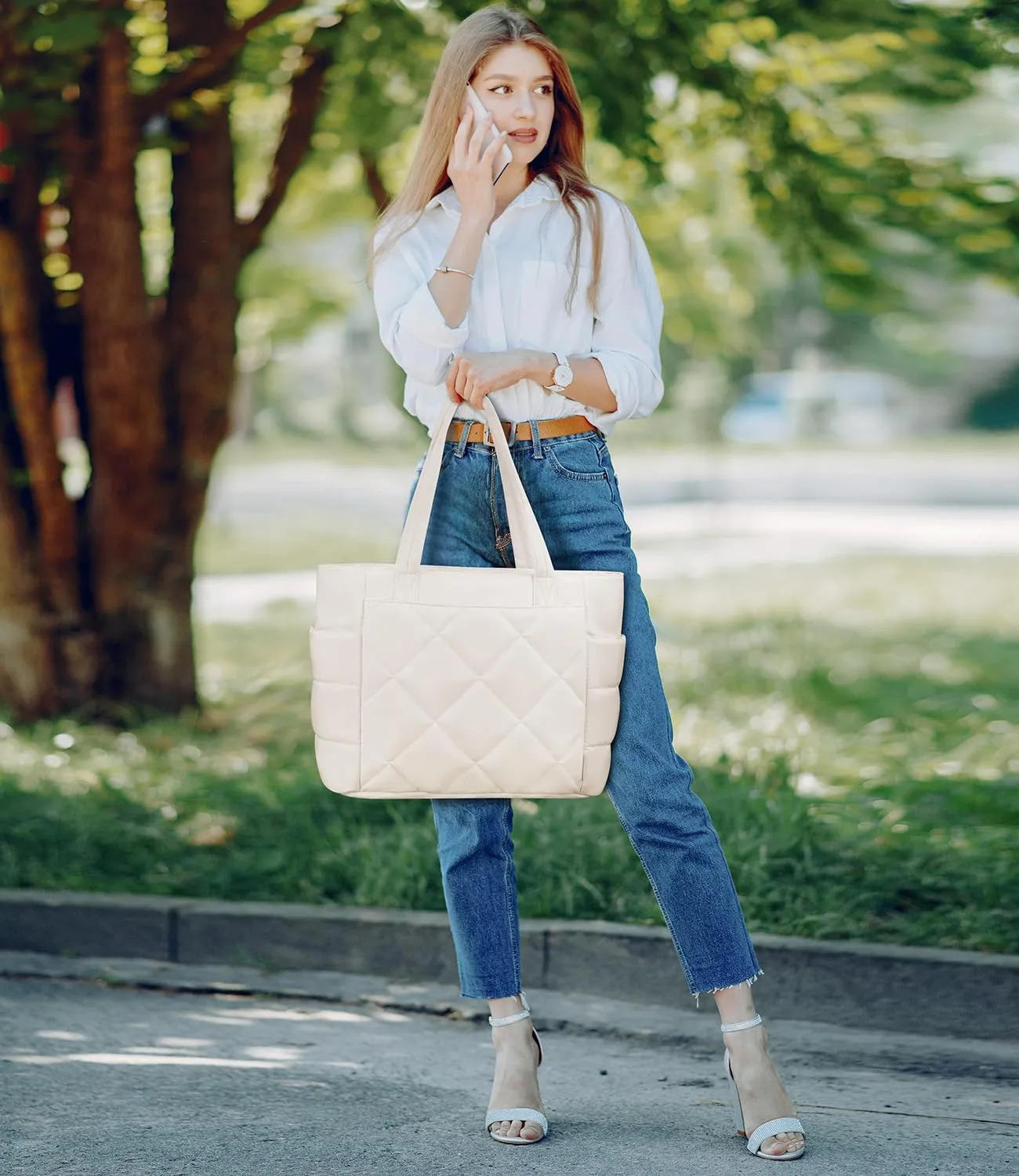 ETRONIK Tote Bag for Women, Lightweight Puffy Tote Bag with Multiple Pockets, Large Quilted Shoulder Handbag for Travel