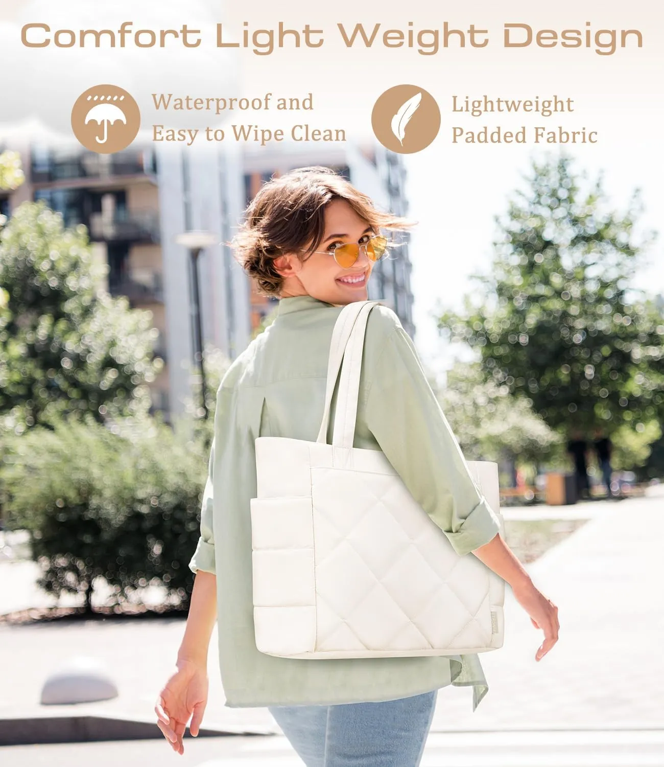 ETRONIK Tote Bag for Women, Lightweight Puffy Tote Bag with Multiple Pockets, Large Quilted Shoulder Handbag for Travel