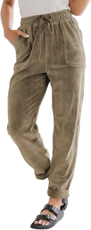 EVALESS Corduroy Pants for Women Casual Drawstring Elastic High Waist Straight Leg Harem Pants Fall Spring 2025 Loose Comfy Trousers with Pockets Khaki Medium