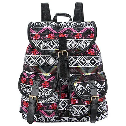 Exclusive Handmade Bohemian Mochila Vintage Backpack Drawstring Printing Canvas Bagpack Sac a Dos Femme Rucksack Female