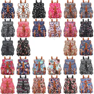 Exclusive Handmade Bohemian Mochila Vintage Backpack Drawstring Printing Canvas Bagpack Sac a Dos Femme Rucksack Female