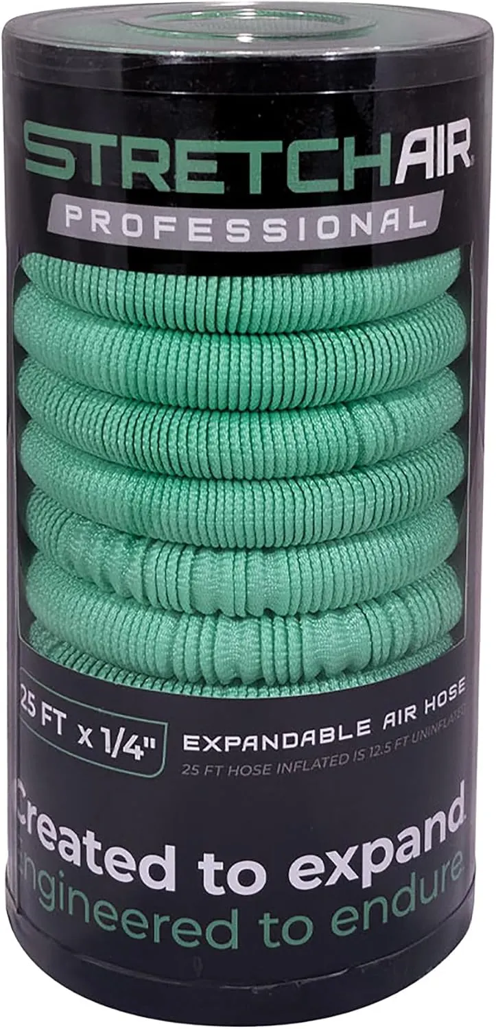 Expandable Air Hose | 25ft x 1/4in inflated | Max PSI 300lbs | Kink Resistant | Expands & Contracts at a 2 to 1 ratio