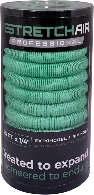 Expandable Air Hose | 25ft x 1/4in inflated | Max PSI 300lbs | Kink Resistant | Expands & Contracts at a 2 to 1 ratio