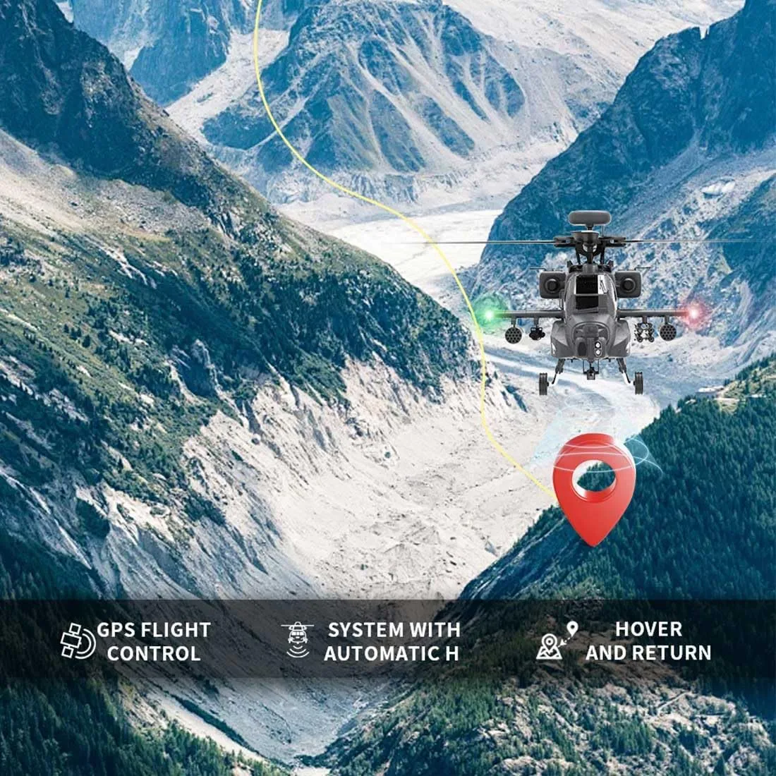 F11-S AH64 RC Helicopter for Adults, 1/32 2.4G 6CH Military Remote Control Helicopter Model with Camera 3 Batteries, 6G/3D Stunt Armed RC Aircraft, RTF GPS Smart Version
