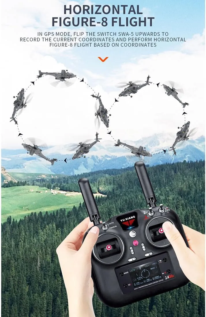 F11-S AH64 RC Helicopter for Adults, 1/32 2.4G 6CH Military Remote Control Helicopter Model with Camera 3 Batteries, 6G/3D Stunt Armed RC Aircraft, RTF GPS Smart Version