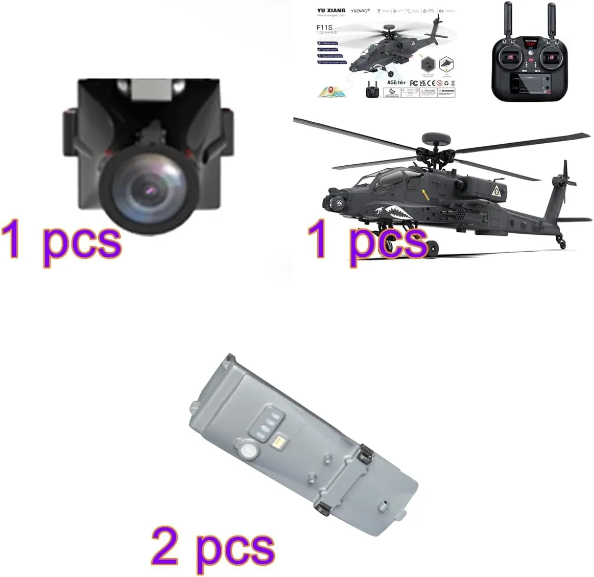 F11-S AH64 RC Helicopter for Adults, 1/32 2.4G 6CH Military Remote Control Helicopter Model with Camera 3 Batteries, 6G/3D Stunt Armed RC Aircraft, RTF GPS Smart Version