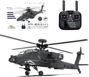 F11-S AH64 RC Helicopter for Adults, 1/32 2.4G 6CH Military Remote Control Helicopter Model with Camera 3 Batteries, 6G/3D Stunt Armed RC Aircraft, RTF GPS Smart Version