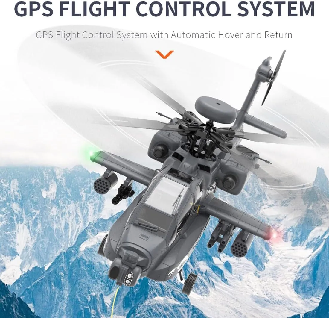 F11-S AH64 RC Helicopter for Adults, 1/32 2.4G 6CH Military Remote Control Helicopter Model with Camera 3 Batteries, 6G/3D Stunt Armed RC Aircraft, RTF GPS Smart Version