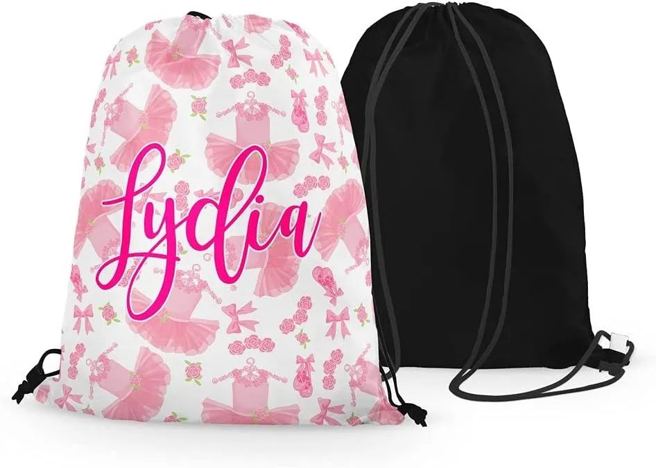 FAN STAR Personalized Ballerina Drawstring Bag wtih Tutus and Dancer Shoes