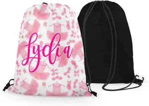 FAN STAR Personalized Ballerina Drawstring Bag wtih Tutus and Dancer Shoes