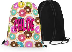 FAN STAR Personalized Donuts Drawstring Bag with Name in Your Color and Font Choice