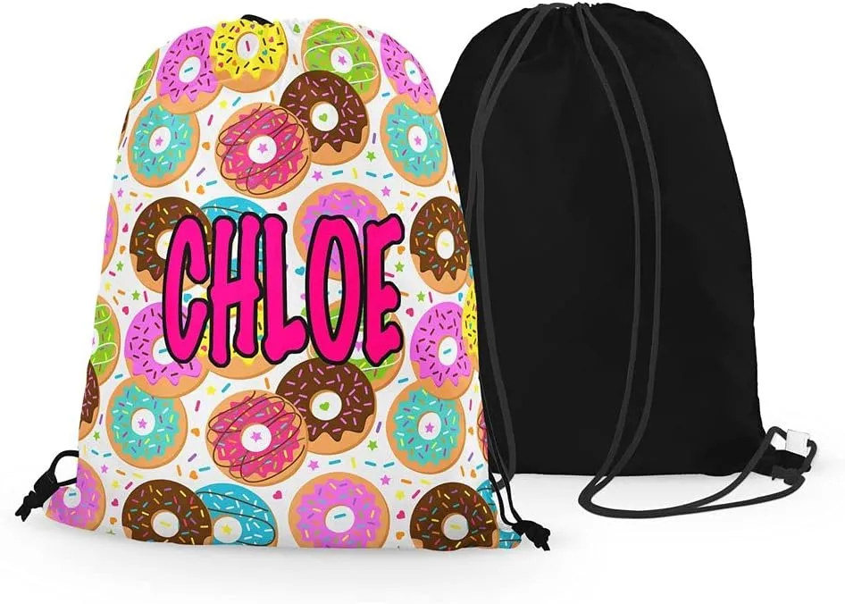 FAN STAR Personalized Donuts Drawstring Bag with Name in Your Color and Font Choice
