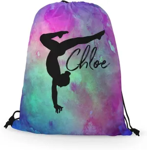FAN STAR Personalized Gymnastics Drawstring Bag, Gymnast Stag Pose Design Watercolor Backpack Bag