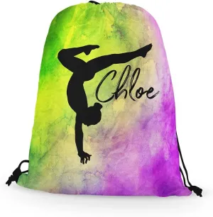 FAN STAR Personalized Gymnastics Drawstring Bag, Gymnast Stag Pose Design Watercolor Backpack Bag