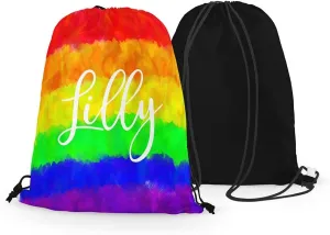 FAN STAR Personalized Rainbow Pride Drawstring Bag for Easy Carrying, Customize with Name