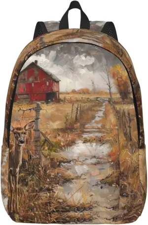 Farm with deer print Duffel Bag, Lightweight Duffel Bag, Casual Backpack, 17.7 x 6.3 x 12.2 inches