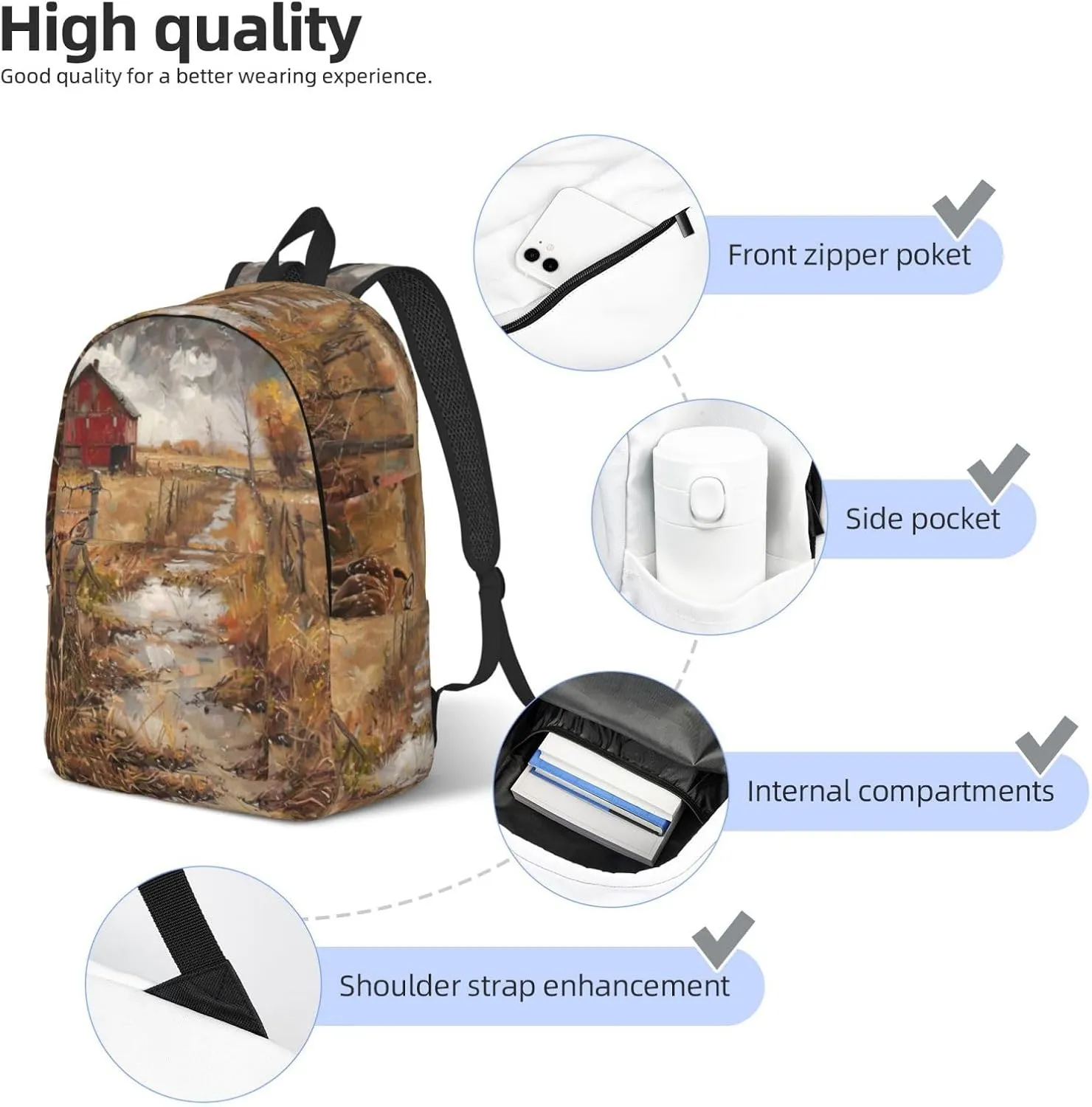 Farm with deer print Duffel Bag, Lightweight Duffel Bag, Casual Backpack, 17.7 x 6.3 x 12.2 inches