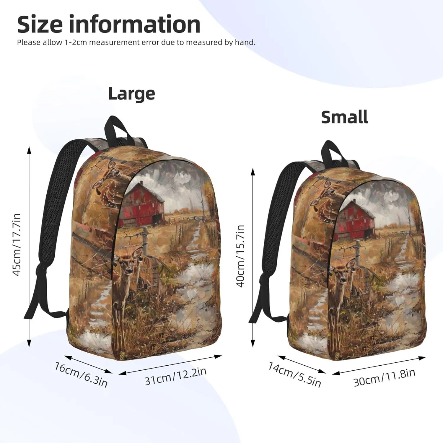 Farm with deer print Duffel Bag, Lightweight Duffel Bag, Casual Backpack, 17.7 x 6.3 x 12.2 inches