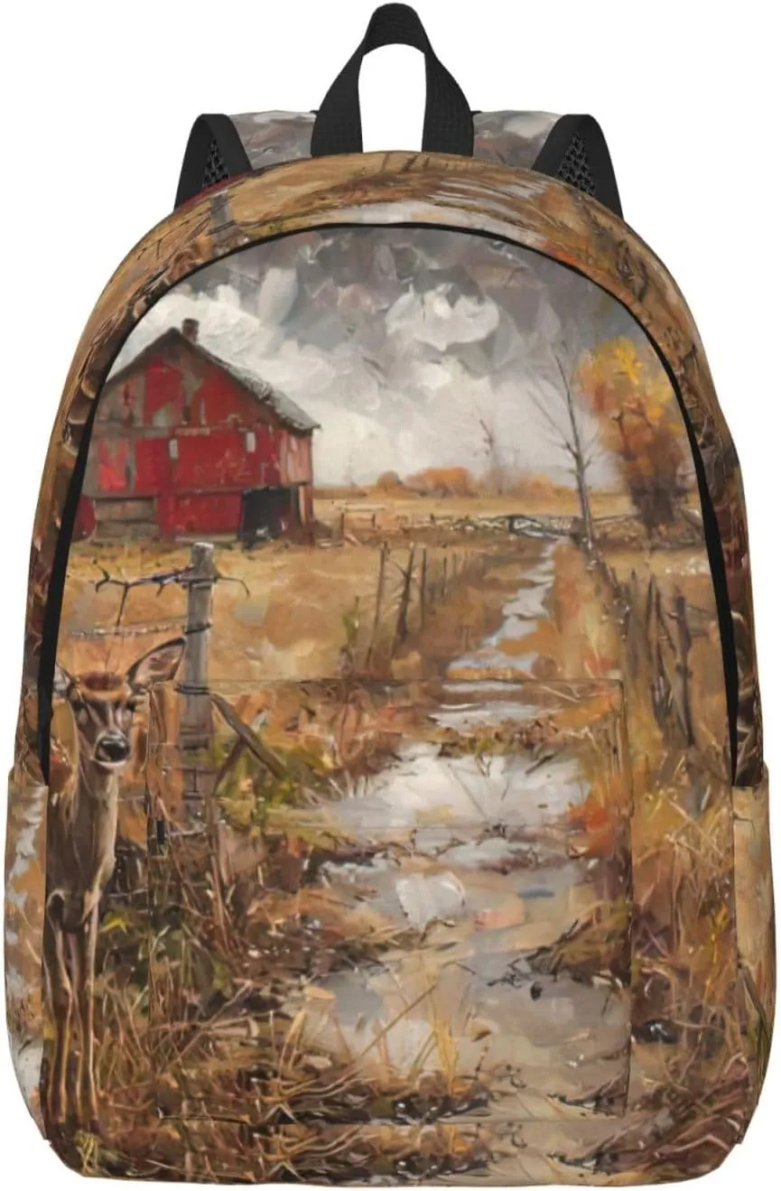 Farm with deer print Duffel Bag, Lightweight Duffel Bag, Casual Backpack, 17.7 x 6.3 x 12.2 inches