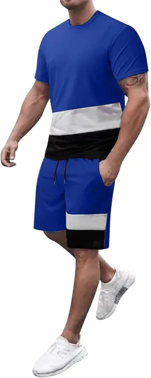 Fashion 2 Piece Mens 2025 Spring Summer Short Sleeve Tshirts and Shorts Set Casual Street Tracksuit Sets with Pockets