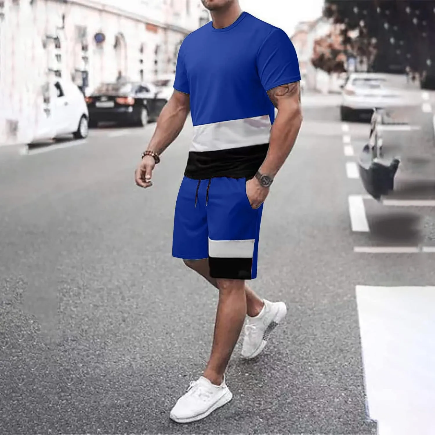 Fashion 2 Piece Mens 2025 Spring Summer Short Sleeve Tshirts and Shorts Set Casual Street Tracksuit Sets with Pockets