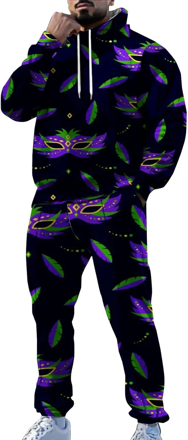 Fashion Carnival Sets for Mens Casual 3D Printed Long Sleeve Hoodies Sweatpants Outdoor Holiday Active Clothes 2025