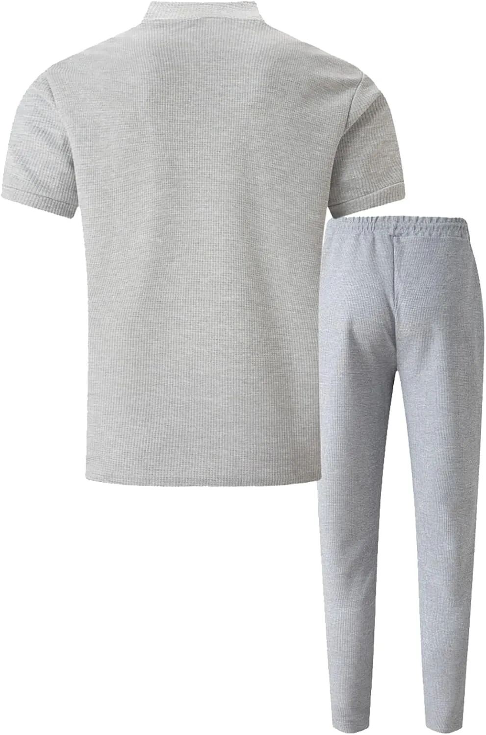 Fashion Set for Mens 2 Piece Stand Collar Small Zipper Short Sleeve Waffle Shirts Long Pants Muscle Fit Sport Clothes
