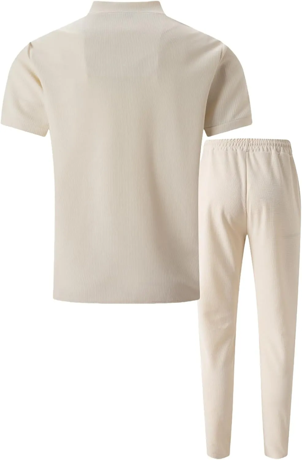 Fashion Set for Mens 2 Piece Stand Collar Small Zipper Short Sleeve Waffle Shirts Long Pants Muscle Fit Sport Clothes