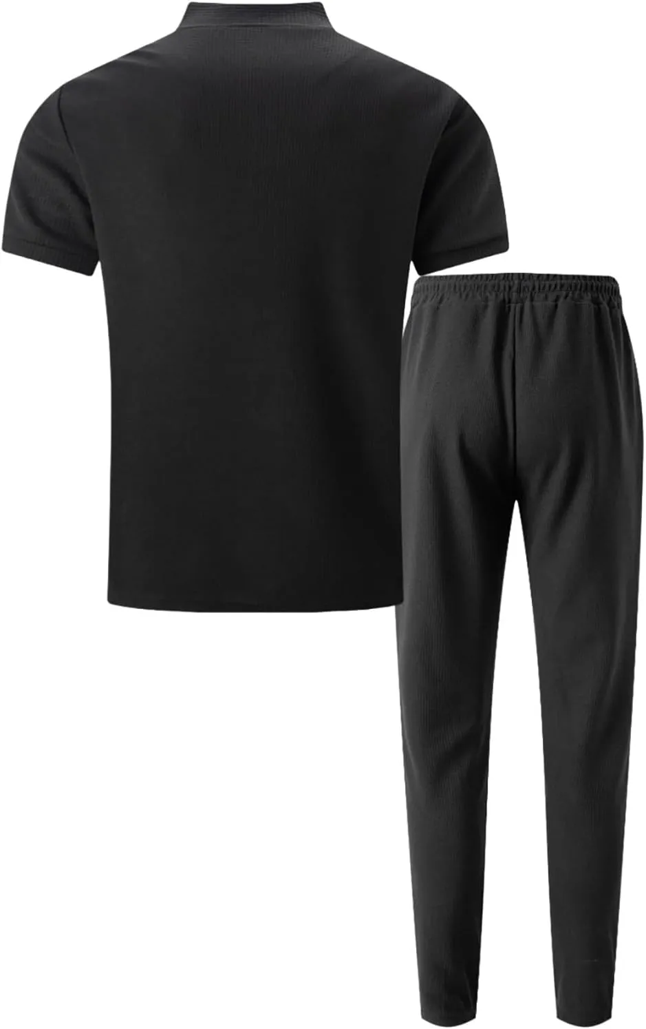 Fashion Set for Mens 2 Piece Stand Collar Small Zipper Short Sleeve Waffle Shirts Long Pants Muscle Fit Sport Clothes