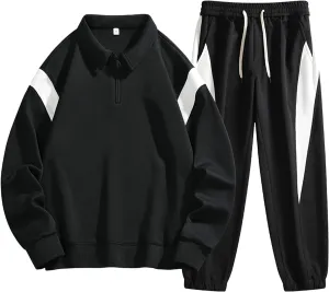 Fashion Sweatsuits for Mens Spring Summer Lapel Zipper Long Sleeve Pullover Tops Jogging Pants Couple Dating Outfits