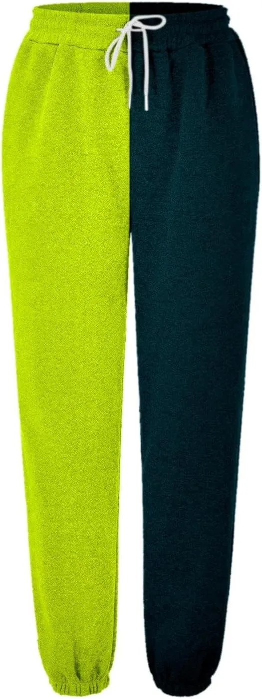 Fashion Two Tone Sweatpants for Women Casual Loose Fit Drawstring Elastic Waistband Cinch Bottom Slacks Workout Sport Joggers