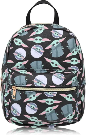 Fast Forward Star Wars Grogu Cute PU Leather 10" Mini Backpack Purse | Unisex Backpack for Women, Men | Baby Yoda Accessories