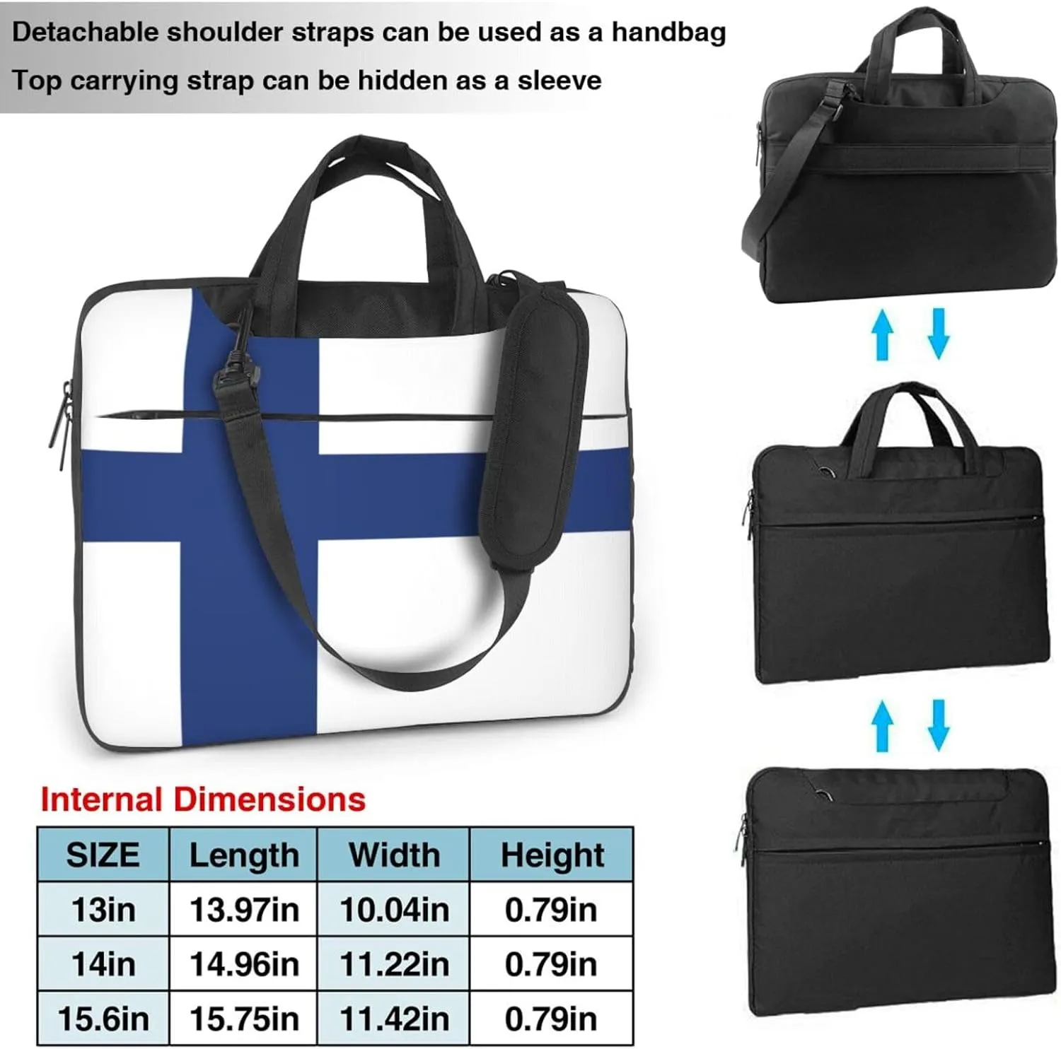 Finnish flag Print Laptop Bag - Stylish Messenger Bag and Laptop Case for Men and WomenShoulder Strap