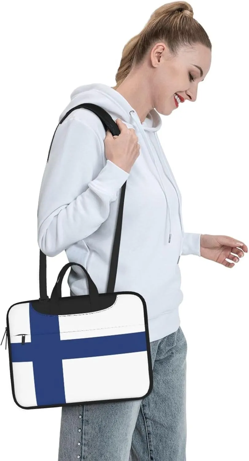 Finnish flag Print Laptop Bag - Stylish Messenger Bag and Laptop Case for Men and WomenShoulder Strap