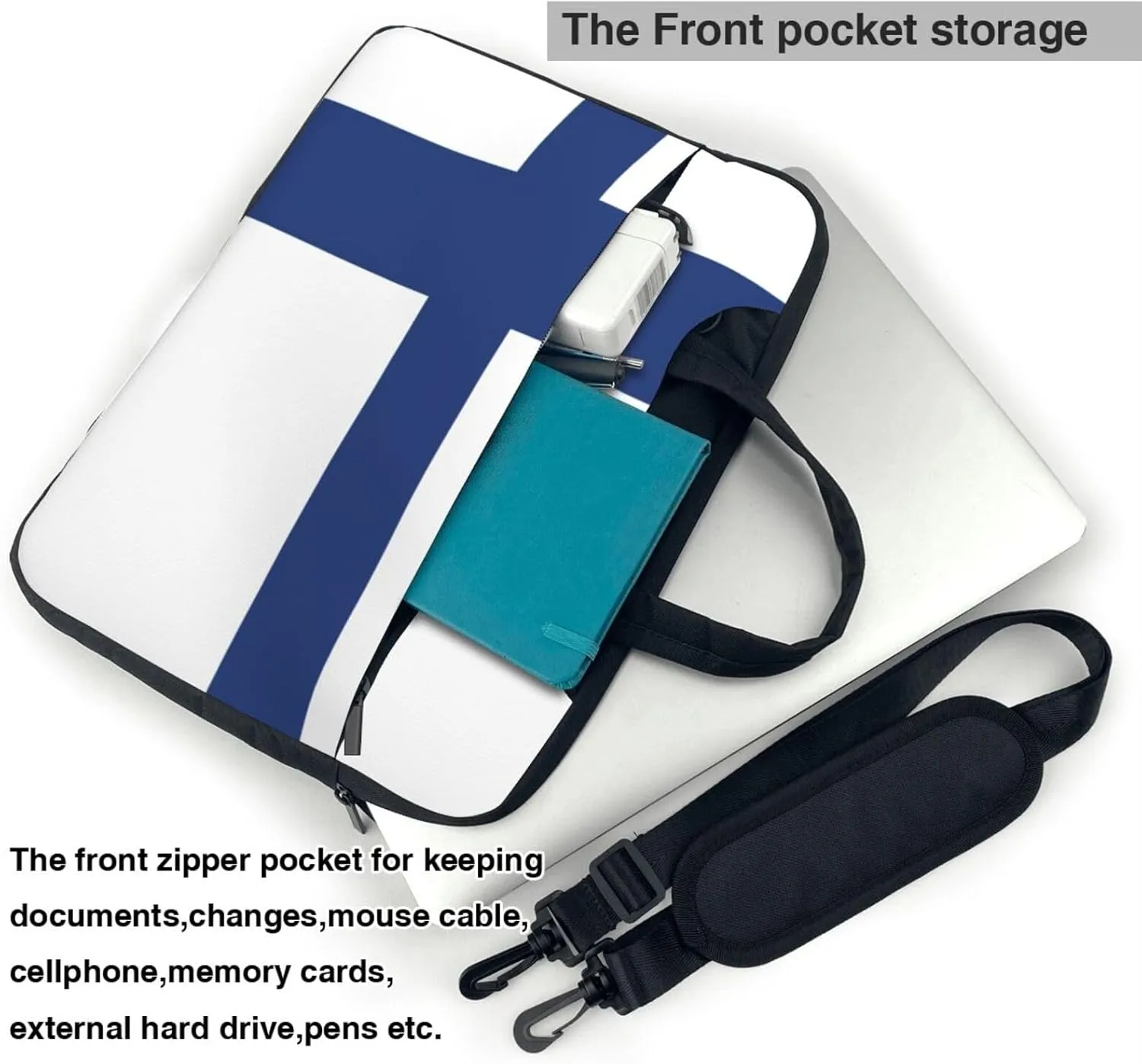 Finnish flag Print Laptop Bag - Stylish Messenger Bag and Laptop Case for Men and WomenShoulder Strap