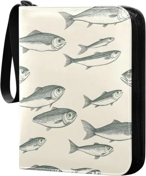 Fish Collectible Trading Card Albums,4-Pocket Card Binder with 50 Removable Sleeves with Zipper Game Card Collection Binder Album Holder